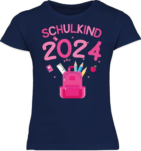 T-Shirt Mädchen Schulanfang - Einschulung - Schulkind 2025-128 (7/8 Jahre) - Navy Blau - Geschenke zum ersten Schultag Outfit 1.Schultag schulanfänger Schule kindershirts einschulungsgeschenk