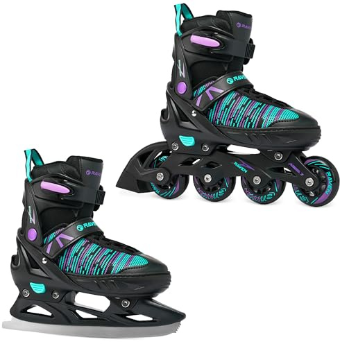 RAVEN 2in1 Pattini da ghiaccio Pattini in linea Inline Skates per bambini, adulti, ragazze e donne regolabili (Cande, 38-42 (25cm-27,5cm))