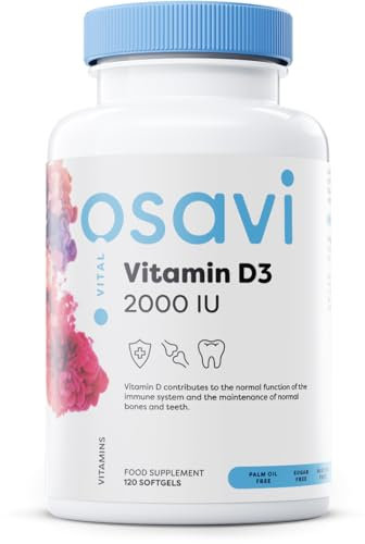 Osavi - Vitamin D3 Softgels | 2000 I.E. Cholecalciferol pro Kapsel - Für Immunsystem, Muskelfunktion & Erhalt gesunder Knochen | 120 Softgels