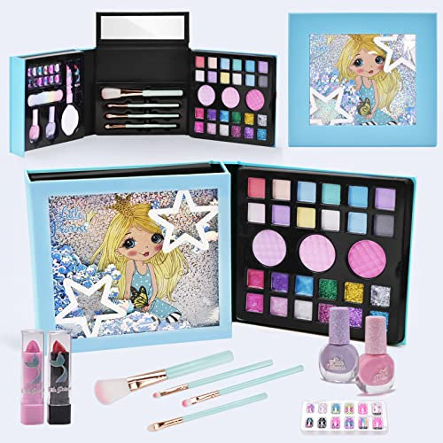 Jubilin Kinderschminke Set, Schminkkoffer Mädchen Mit Spiegel, Waschbar Schminkset, Nagellack Kinder Make Up Spielzeug, Geschenke für Mädchen 5-8 Jahre