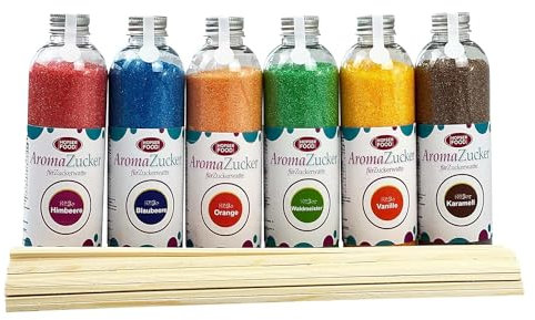 6 paquetes de 230 g de algodón de azúcar sin azoicos para máquina de algodón de azúcar, incluye 100 varillas de algodón de azúcar (arándano, frambuesa, vainilla, caramelo, aspérula, naranja)