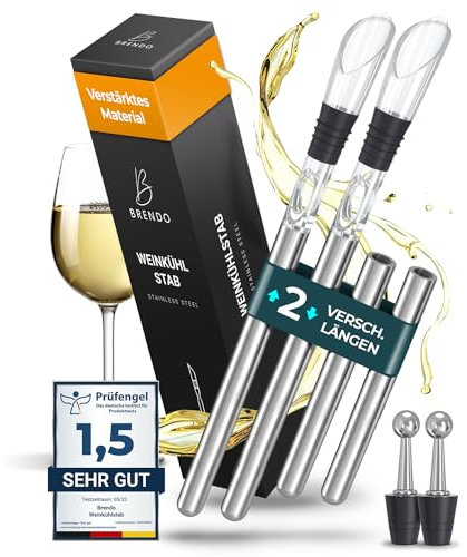 Brendo Weinkühler 8-in-1 Weinkühlstab Edelstahl I Flaschenkühler 2 Längen Weinkühlstäbe + Weinausgießer + Dekanter + Flaschenverschluss I Wein-Geschenk-Set Männer Frauen, Wein-Zubehör, Geschenkidee