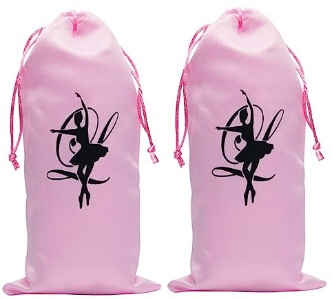 KOMBIUDA Paquet à Chaussures de Danse Pochette à Cordon 2 Pièces en Satin Rose Facile à Nettoyer et Portable pour Rangement des Chaussures de Ballet