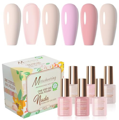 Cycullinyt 6Pcs One Step Gel Nagellack Set, 3 in 1 Keine Notwendigkeit Basis und Top Coat, 15ml Soak Off LED UV Milky Nude Pink Nagel Gel Polish Maniküre Kit für Frauen Mädchen