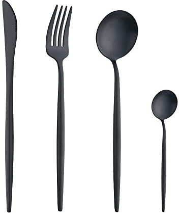 Buyer Star 16 Pieces Black Cutlery Set,Matte Flatware Set Service for 4,Stainless Steel Silverware Set with Knives Spoons Forks, Dishwasher Safe