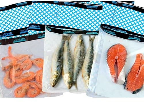BALSAT| Sobres alimentarios con adhesivo|Sobres carniceria, charcuteria,panaderia, pescadería|Registro Alimentario |Cierre adhesivo reutilizable (20x30-100 Bolsas, Azul (Pescadería))