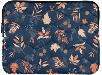 Laptop Sleeve Case Cute Laptop Zipper Case 13 Inch 14 Inch Travel Laptop Sleeve Bag Autumn Leaves with Blue Flower
