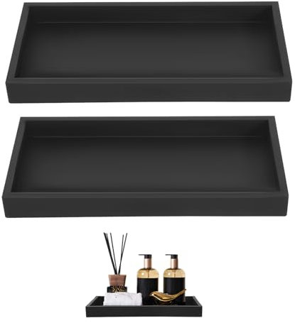 2 Pack Black Pattern Jewelry Tray Decorative Bowl Rectangle Plate for Cloths Candles Towel Soap Plant Jewelry (Black) by S
