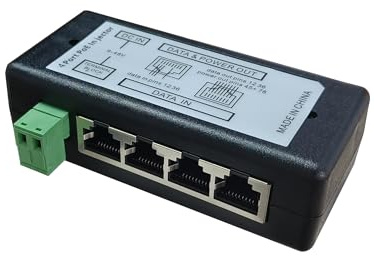 YAODHAOD POE Injector 100 MB, Power over Ethernet tramite alimentatore di rete 12/24/48 V, distanza fino a 100 m, spina da parete Ethernet (4 porte 1000 Mbps)