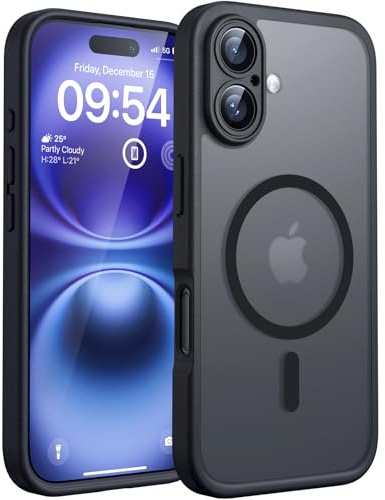 TOCOL für iPhone 16 Hülle für Magsafe, Vollständiger Kameraschutz Stoßfest Kratzfest Transluzente Rückseite Magnetisch Handyhülle für iPhone 16 Case, Schwarz