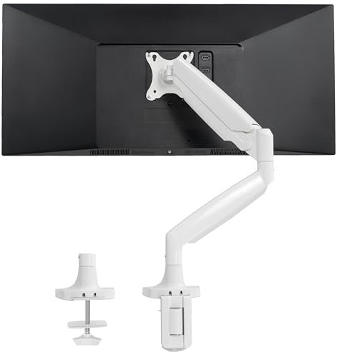 VIVO Premium Aluminum Heavy Duty Single Monitor Arm for Ultrawide Monitor up to 40 inches and 32.5 lbs, Desk Mount Stand, Pneumatic Height, Max VESA 100x100, White, STAND-V101QW