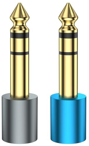SOUNDFAM Adaptateur Jack 6.35mm Mâle vers 3.5mm Femelle Stéréo Audio, Adaptateur Prise Jack 3.5 TRS 6.35 Plaqué Or - (2-Pièces, 1 Grise & 1 Bleue)