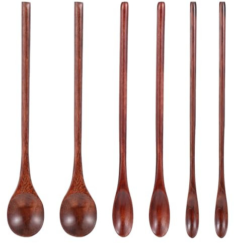 Psyqtsuary Lot de 6 cuillères à miel en bois avec manche de 20 cm de long - Cuillères à café en bambou - Ustensiles de cuisine pour dessert, gâteau, crème glacée, café, mélange