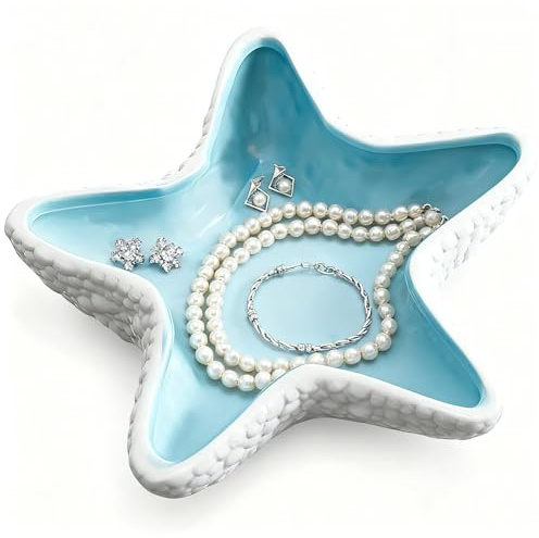 SANTUO Starfish Ceramic Trinket Dish, Jewellery Dish & Key Bowl for Rings Earrings Necklaces, Ocean Themed Coffee Table Decor, Unique Engagement & New Home Gifts for Women