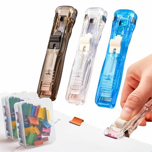 FYHJNC 2-Pack Handheld Clam Clip Dispenser with 100 Metal Clips, Reusable Paper Clip Organizer for Documents, Colorful Binder Clips for Office, School & Home Use