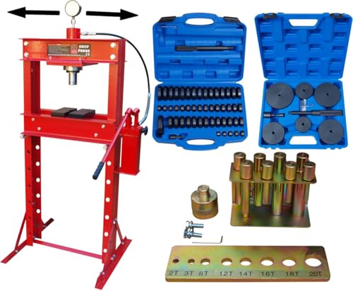 Carmax Presse d'atelier 30T avec 2 pompes + embout de pression 18-150mm + ensemble de pointes de pression 8 pièces.