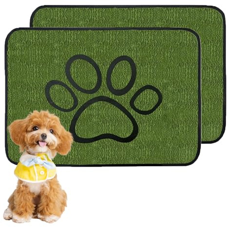 Tking Puppy Pads Washable,2 Pack Reusable Dog Training Pads, Waterproof Super Absorbent Mats Fast Drying, Green Lawn for Home, Indoor Outdoor Travelling Scenes use Dog Training Urine Pads(45x60cm)