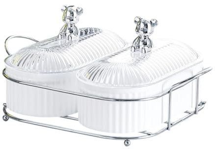 Sharplace Servir con Una Fiesta de Contenedor de Almacenamiento de Estante de Tapa Y Metal Prefiere Placas de Organizador de Frutas Secas para Especias, Soporte de Plata Blanca, Individual