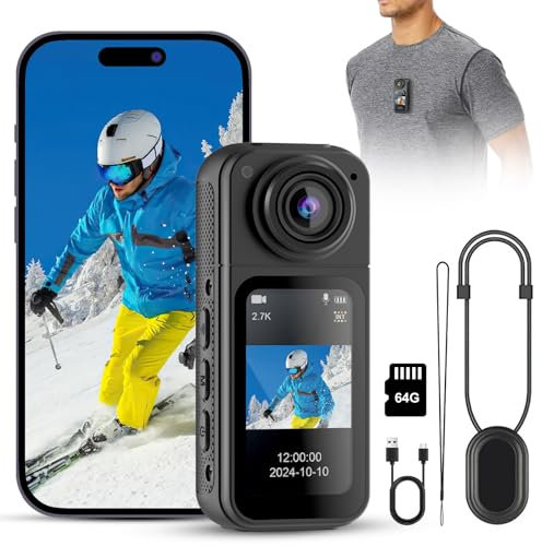Lottsall G261 Action Cam 64GB 180° Drehbar 2,7K HD Bodycam mit 1,47-Zoll-Display, Freihand-POVs, APP-Steuerung, 120° Weitwinkel Kleine Kamera für Vlogs, Sport, Reisen, Outdoor