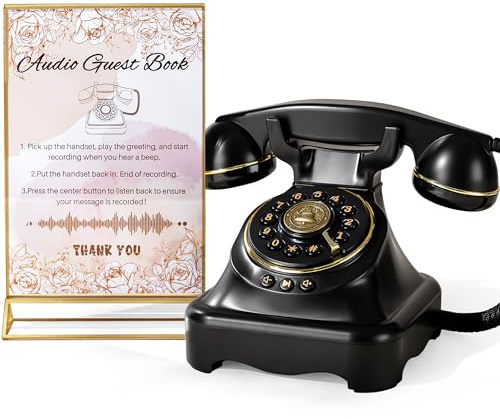 FiayaCom Audio Guest Book Wedding Phone with One-Touch Playback & Adjustable Volume for Wedding, Anniversary, Birthday Parties, Baby Shower Frosted(Black S)