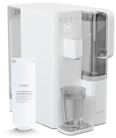 Klarstein VitalPour filtro agua - sistema de ósmosis inversa 5 etapas, dispensador de agua caliente instantánea, 5l depósito & 1.5l jarra, fácil instalación, pantalla táctil, bloqueo para niños