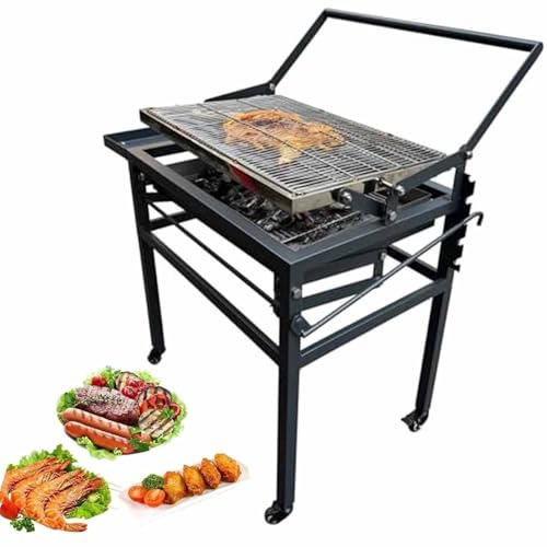 ZenSeFarin Parrilla Portátil para Barbacoa con Función Giratoria De 360°, Ruedas para Una Fácil Movilidad, Rejilla De Acero Inoxidable Y Bandeja Ajustable para Camping, Jardín, Barbacoa