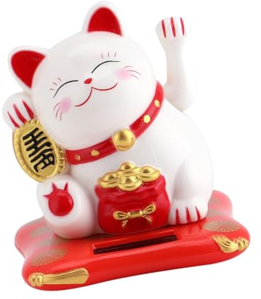 Majatou Small Solar Waving Cat,Cute Chinese Japanese Lucky Cat, Solar Powered Cute Rocking Cats, Good Luck Welcoming Wealth, Cats Home Display, Car Decoration (White)