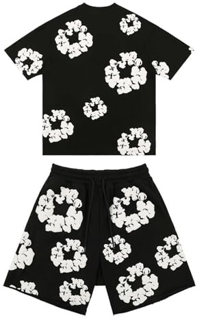 Set Di Camicia Da Uomo E Pantaloncini, Tuta Estiva In Pezzi Tuta Da Jogging Di Cotone Di Moda Con Fiori Abiti Casual Comodi Per Palestra Viaggi Golf Spiaggia