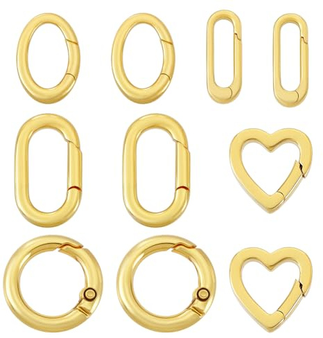 PH PandaHall 10pz Chiusura ad Anello a Molla Oro Moschettoni a Molla in Ottone, 5 Stili Chiusure Dorate per Collane a Forme di Cuore Ovale Tonda per Gioielli Collane Bracciali Portachiavi