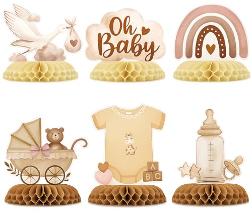 6 decorazioni per baby shower, decorazione da tavolo per baby shower, con cicogna, motivo a nido d'ape, centrotavola, decorazione da tavolo per baby shower e baby shower