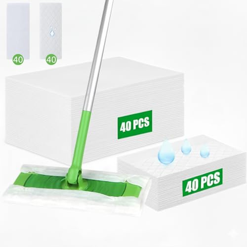 40 pcs Dry Sweeping Cloths +40 pcs Wet Floor Cleaning Wipes, 2 in 1 Disposable Sweeper Mops for Cleaning Floors, Household Dry & Wet Floor Mops for Hardwood Tile Laminate Kitchen Bathroom
