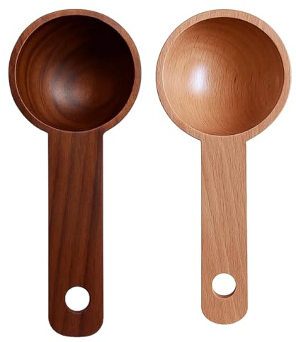 2 Stück Kaffeelöffel Portionierer, Holz Löffel, Holzlöffel Klein, Aus Buche Und Walnuss, Kaffeelot Und Teelöffel Messlöffel, Ideal Für Kaffeezubehör Und Präzises Dosieren