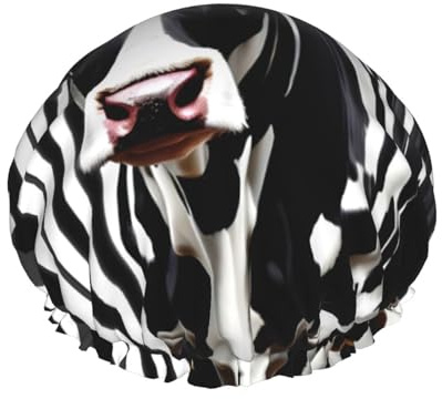 Cubierta de baño con estampado de vaca de leche negra y blanca para mujer, reutilizable, doble capa impermeable, gorros de ducha para mujeres y mujeres