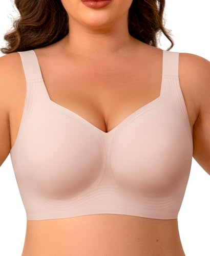 Ganado Femme Soutiens-Gorge sans Armature Confort Grande Taille Brassière avec Coussinets Minimiseurs Brassiere sans Coutures (Rose,XL)