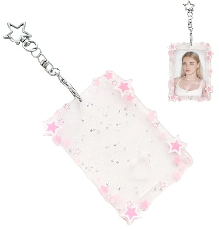 BIVYAX Porte Carte Photo Photocard Holder, Y 2K Porte Clés Acrylique Étoile Transparent, Support Carte d'Identité Protecteur Pochette, Accessoire Sac à Main pour Fans K po Collection Cartes, Rose