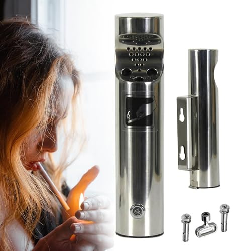 Outdoor Wall Mounted Ashtray, Wall Mounted Ashtray Outdoor Cylinder, Brushed Stainless Steel Cigarette Butt Container, Great For Use Outside Of Office, Restaurants, Bars(Silver)