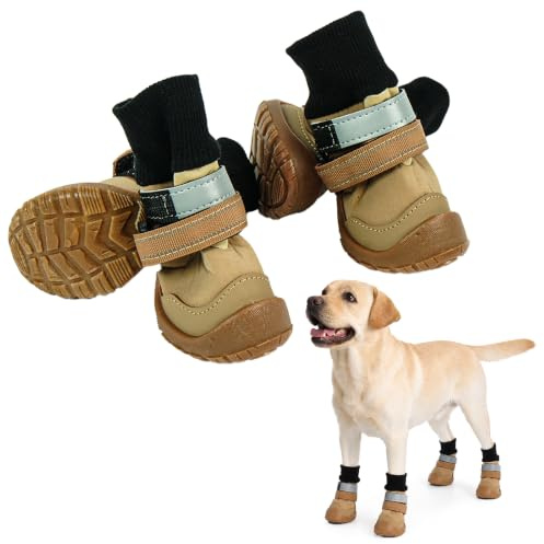 Hjumarayan Lot de 4 chaussures pour chien toutes saisons pour l'extérieur, protection des pattes pour la neige, la pluie, l'asphalte chaud et le gravier, bottes pour chien avec semelle renforcée et