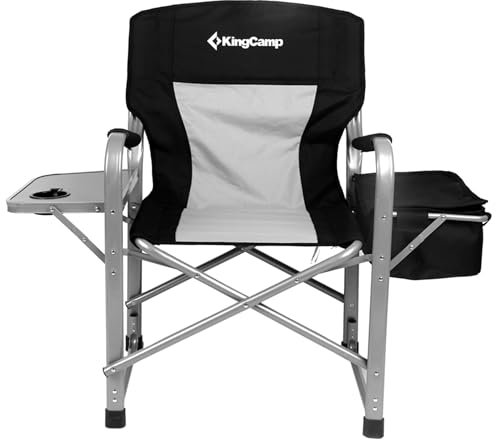 KingCamp Folding Camping Chairs for Adluts Heavy Duty Directors Chair with Cooler Bag and Side Table Support up to 150KG