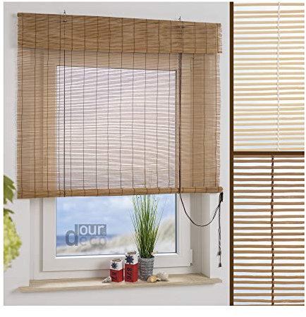 ourdeco® Bambusrollo / 100 x 160 cm (Breite x Höhe) Kirschbaum/lichtdurchlässig/optional Klemmen und Montage ohne Bohren/Decken- und Wandmontage gebohrt