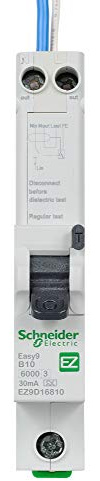 Schneider Electric Easy9 - RCBO Residual Circuit Breaker with Overcurrent Protection, 1 Pole, 10A, 30mA, Type A, B Curve, EZ9D16810