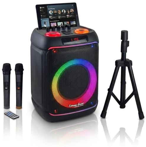Extreme Sound Karaoke Professionale con 2 Microfoni Wireless, Cassa Bluetooth Portatile, Sistema Karaoke Completo per Adulti, Feste e Eventi Subwoofer 21 Cm.