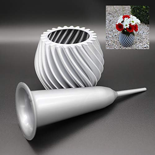 Grabvase mit Schmuckrosette Spiral (Silber/Silber) Stilvolles Design, Bio-Kunststoff, Spiralstruktur