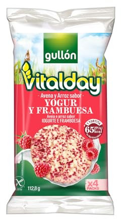 Gullón Tortitas de Arroz Integral, Yogur y Frambuesa Vitalday Pack de 4, 112.8g