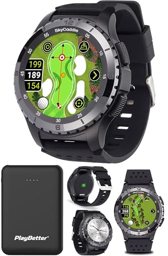 SkyCaddie LX5C Golf GPS Watch Bundle - Touchscreen Golf Range Finder Smartwatch w/Ceramic Bezel, 35K Courses, HoleVue, IntelliGreen, & Digital Scorecard with PlayBetter 5000mAh Portable Charger