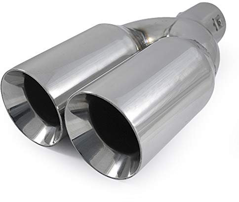Doppel Dual Auspuffblende Endrohr Endstuck Auspuff Blende Schalldampf Sportauspuff Universell Schalldampf Sport Tuning Optik Edelstahl Rund bis 55mm Chrom AutoHobby
