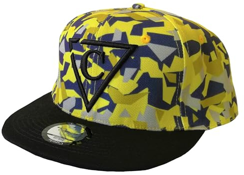 Capiche [99+ Designs] Chapeau Snapback Polygonal Jaune pour Hommes, Yellow Polygon, Casquette de Baseball Camouflage, Seal Team, Motif géométrique Polygonal, Design, Bord Plat Noir
