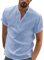 YAOBAOLE Men's Linen Shirt Short Sleeve Casual Henley Shirts Button-up Shirts Beach Summer Shirts Light Blue 2XL