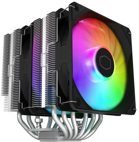 Cooler Master Hyper 620S Dual Tower CPU luftkylare, ARGB Sync, 120 mm PWM-fläkt, 6 koppar direktkontakt värmerör, 154,9 mm hög silver