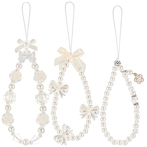 Ecally 3 Pcs Phone Charms Strap Camera Wrist Strap,Elegant;White