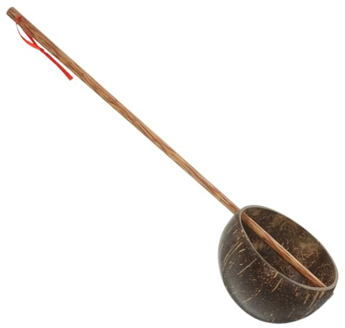 ABOOFAN Coconut Shell Water Scoop Wooden Bath Ladle 14.96In Long Handle Multipurpose Water Spoon for Sauna Spa Kitchen and Household Use